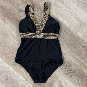 Black and Gold One-Piece Swimsuit